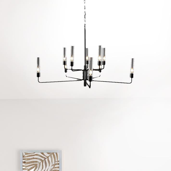 Chandelier Ten Light Iron And Glass Dimmable Ceiling Light