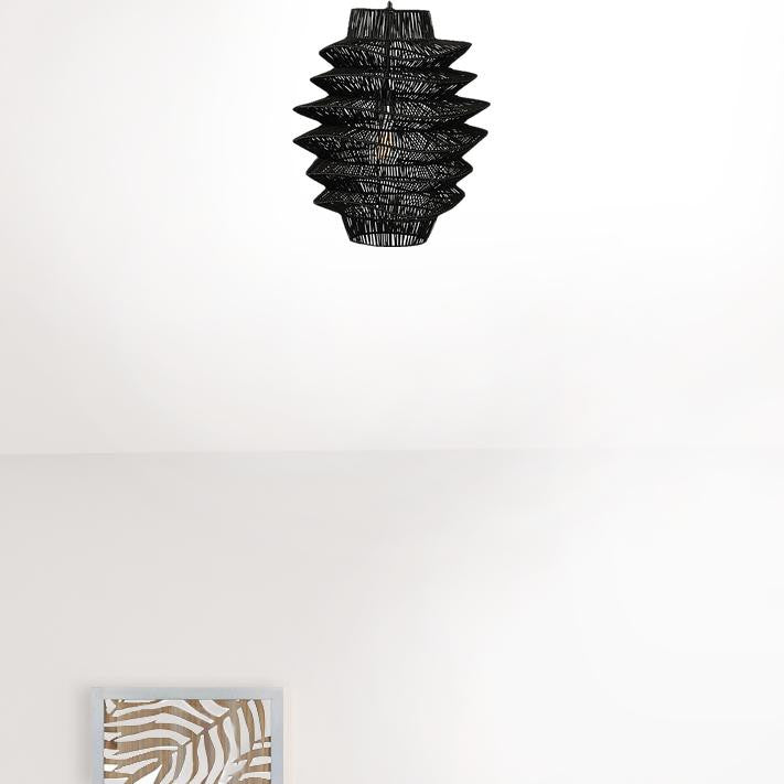 Single Rattan Dimmable Ceiling Light With Black Shades