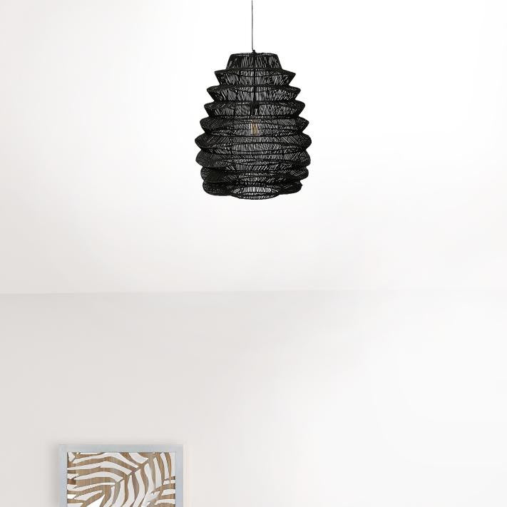 Single Rattan Dimmable Ceiling Light With Black Shades