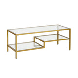 45" Gold Glass And Steel Coffee Table With Two Shelves