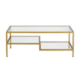 45" Gold Glass And Steel Coffee Table With Two Shelves