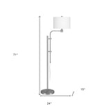 71" Nickel Adjustable Traditional Shaped Floor Lamp With White Frosted Glass Drum Shade