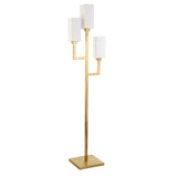 69" Brass Three Light Torchiere Floor Lamp With White Frosted Glass Rectangular Shade