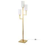 69" Brass Three Light Torchiere Floor Lamp With White Frosted Glass Rectangular Shade