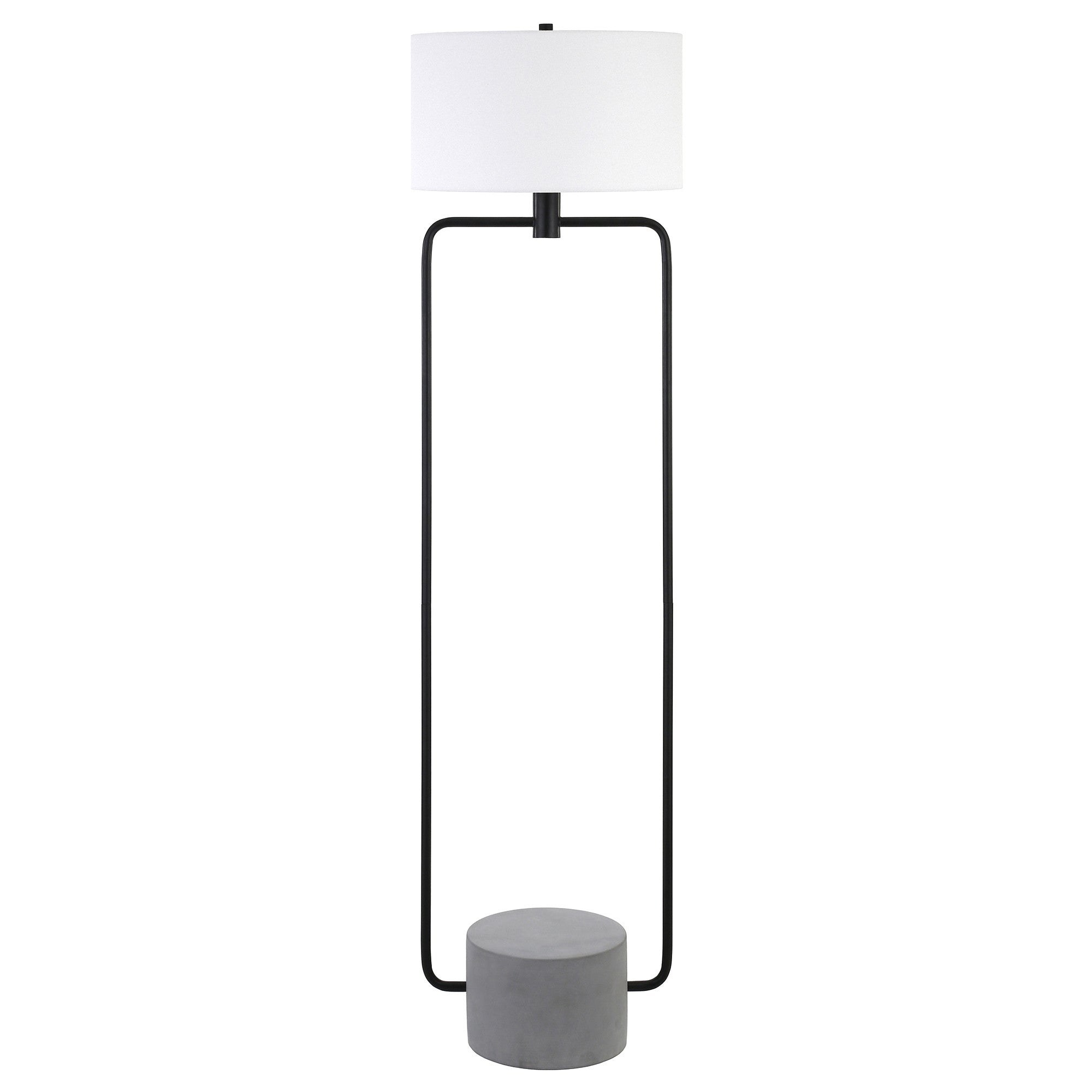 63" Black Column Floor Lamp With White Frosted Glass Drum Shade