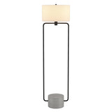 63" Black Column Floor Lamp With White Frosted Glass Drum Shade