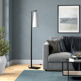 71" Black Reading Floor Lamp With White Frosted Glass Cone Shade