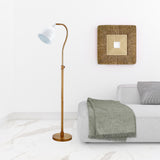 68" Brass Adjustable Reading Floor Lamp With White Frosted Glass Dome Shade