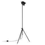 56" Black Adjustable Tripod Floor Lamp With Black Metal Cylinder Shade