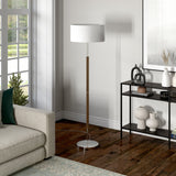 61" Nickel Two Light Floor Lamp With White Frosted Glass Drum Shade