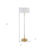 61" Brass Two Light Floor Lamp With White Frosted Glass Drum Shade