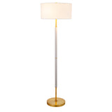 61" Brass Two Light Floor Lamp With White Frosted Glass Drum Shade