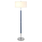 61" Blue Two Light Floor Lamp With White Frosted Glass Drum Shade