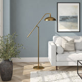 62" Brass Reading Floor Lamp With Brass Dome Shade