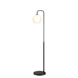 62" Black Arched Floor Lamp With White Frosted Glass Globe Shade