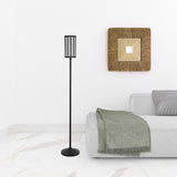 63" Black Torchiere Floor Lamp With Black Drum Shade