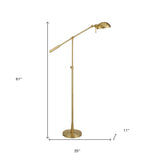 61" Brass Adjustable Swing Arm Floor Lamp With Gold Cone Shade