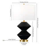 23" Black and Gold Glass Table Lamp With White Drum Shade
