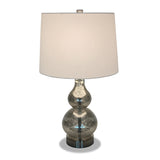 21" Nickel Glass Table Lamp With White Drum Shade