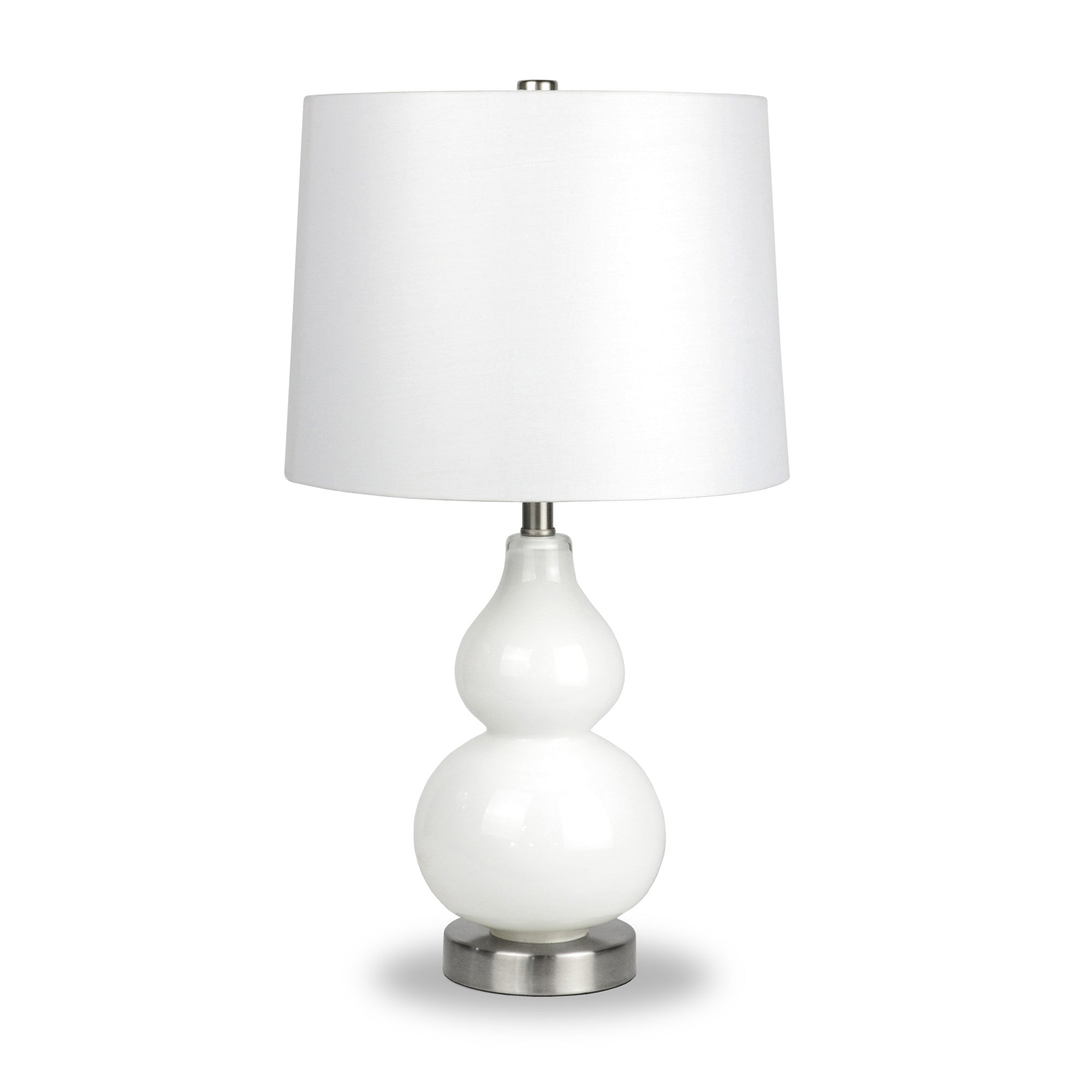 21" White and Silver Glass Table Lamp With White Drum Shade