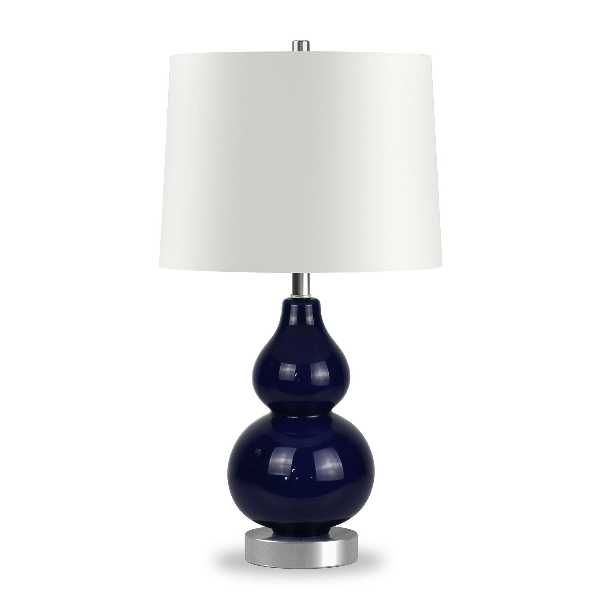 21" Blue and Silver Glass Table Lamp With White Drum Shade
