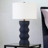 28" Navy Blue Ceramic Table Lamp With White Drum Shade