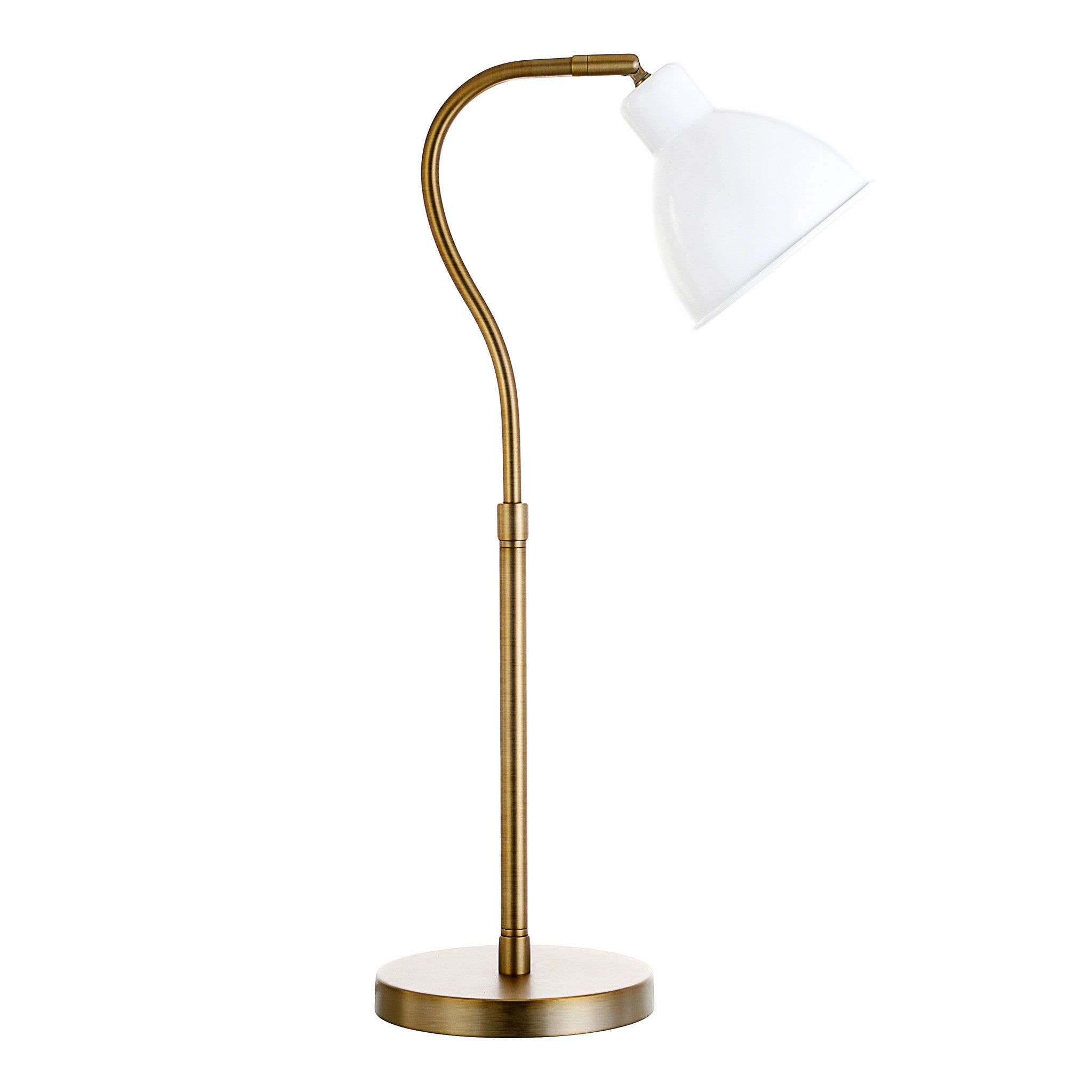 25" Brass Metal Arched Table Lamp With White Dome Shade