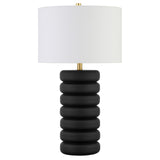 25" Black Ceramic Table Lamp With White Drum Shade