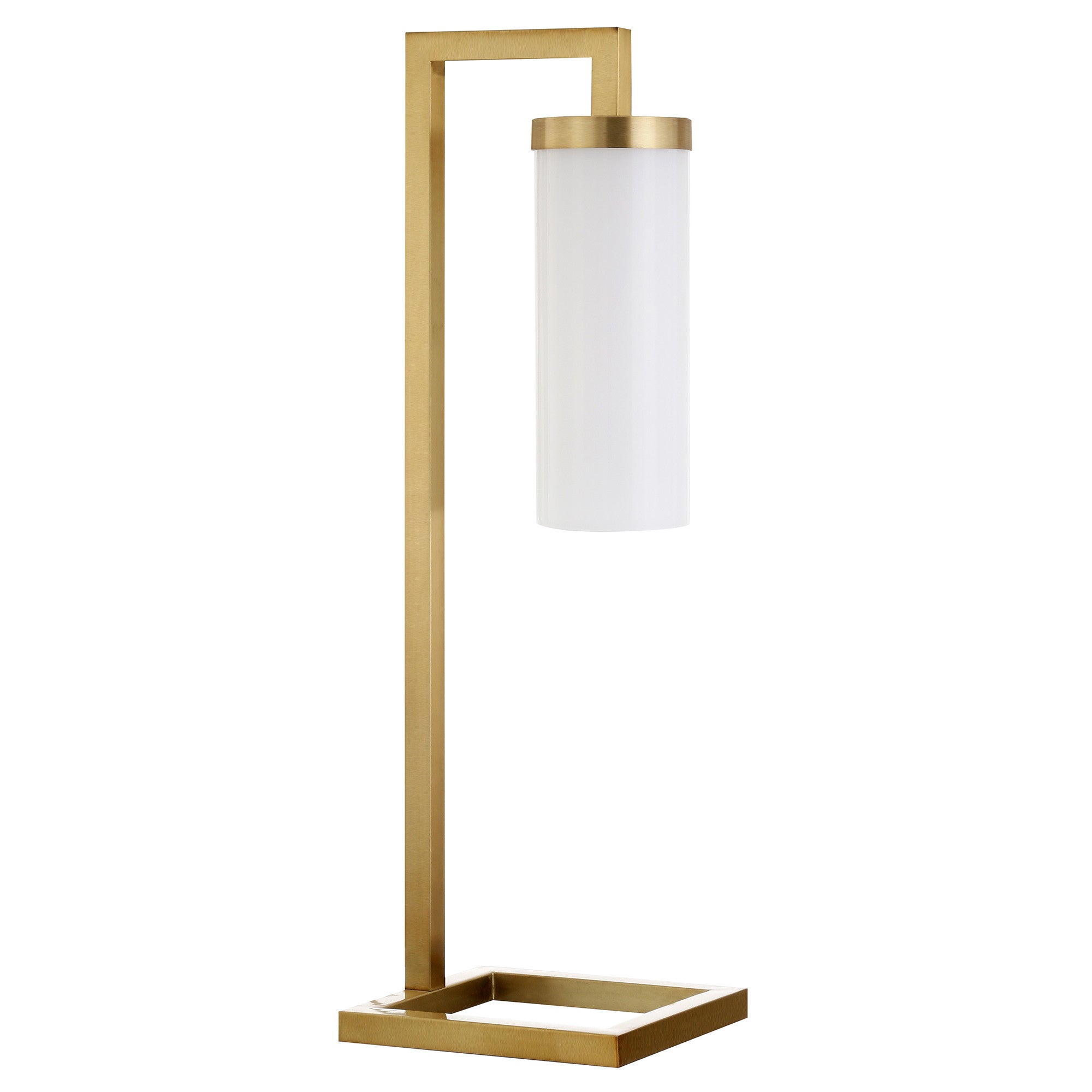 26" Brass Metal Arched Table Lamp With White Cylinder Shade