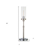 26" Nickel Metal Table Lamp With Clear Cylinder Shade