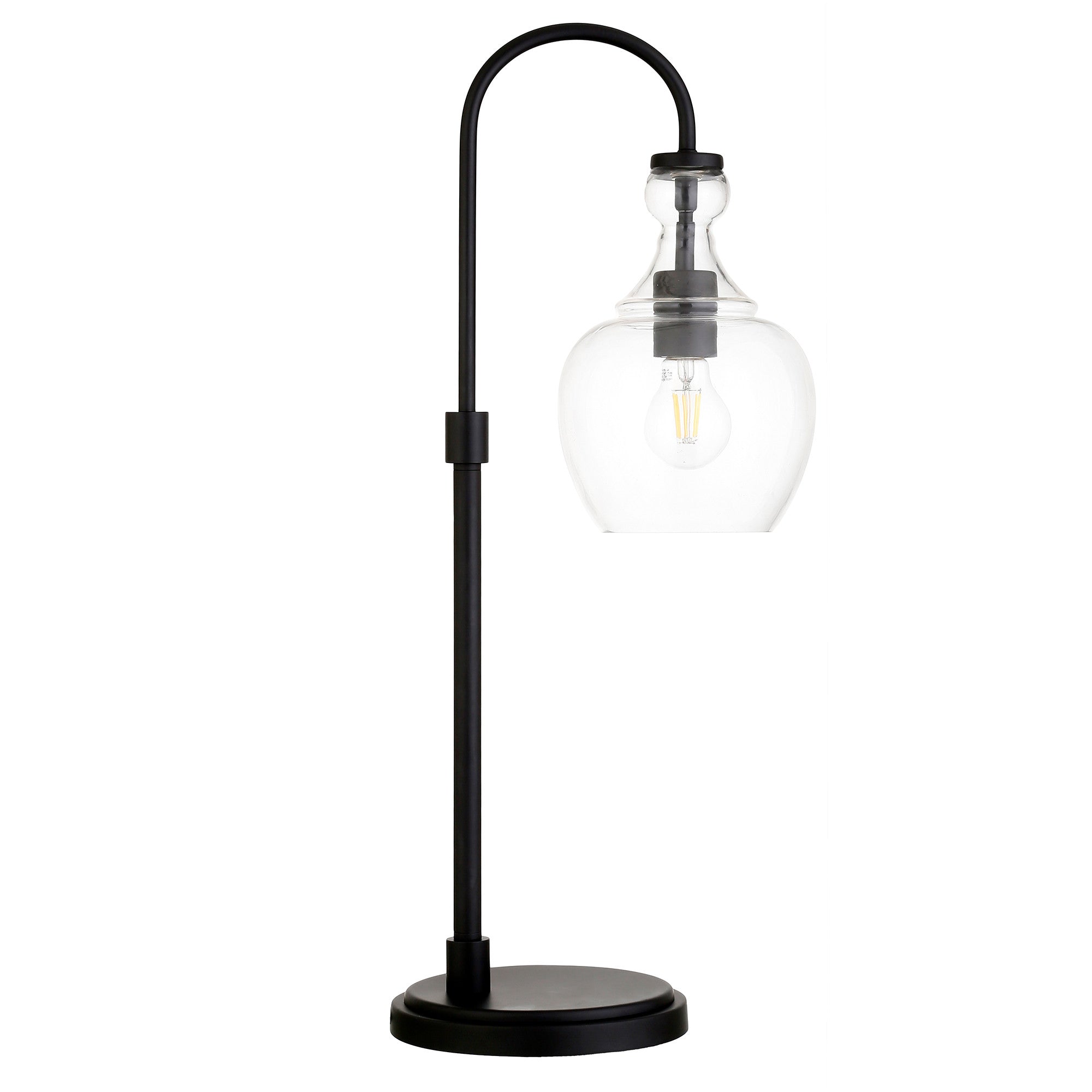 27" Black Metal Arched Table Lamp With Clear Dome Shade