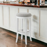 30" Gray And Antiqued White Solid Wood Swivel Backless Bar Height Bar Chair