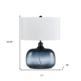 24" Dark Blue Glass Table Lamp With White Novelty Shade