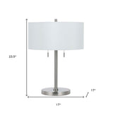 24" Nickel Metal Two Light Table Lamp With White Empire Shade