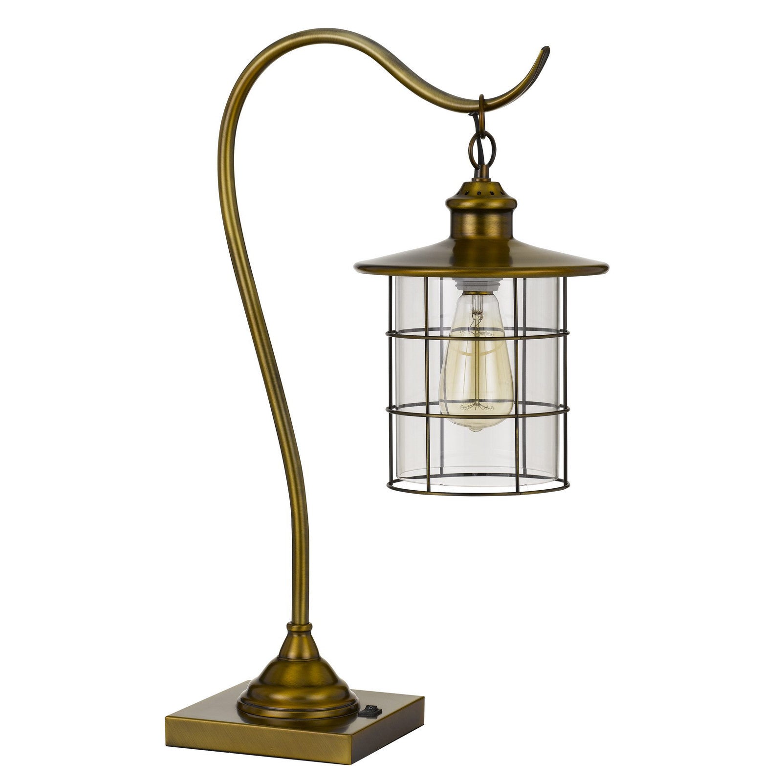 25" Antiqued Brass Metal Desk Table Lamp With Antiqued Brass Drum Shade