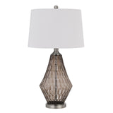 31" Gray Metal Table Lamp With Off White Empire Shade