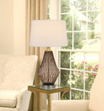 31" Gray Metal Table Lamp With Off White Empire Shade