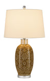 29" Brown Metal Table Lamp With Off White Empire Shade