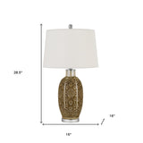 29" Brown Metal Table Lamp With Off White Empire Shade