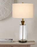 30" Clear Metal Table Lamp With White Empire Shade