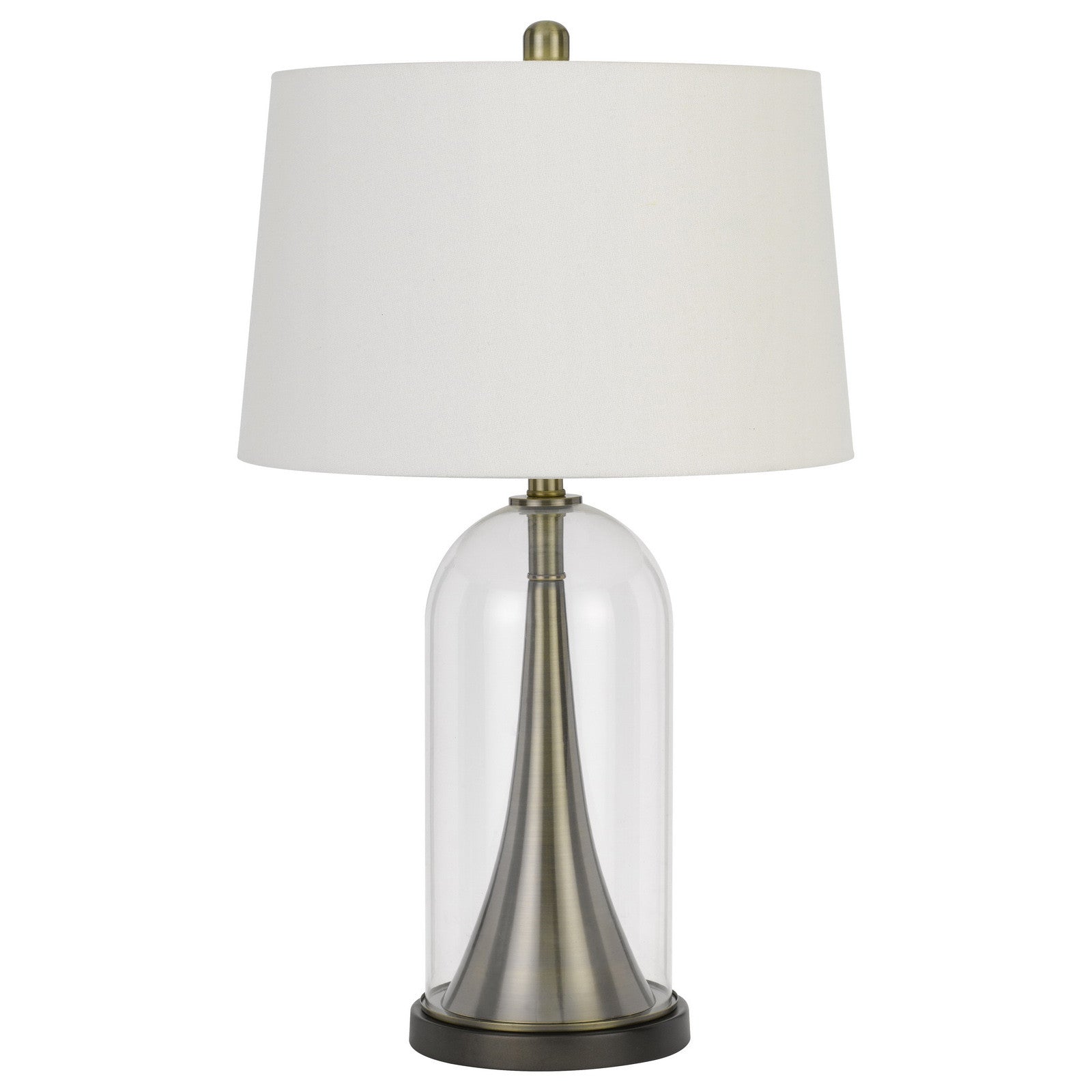 29" Clear Metal Table Lamp With White Empire Shade