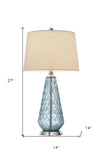 27" Aqua Glass Table Lamp With White Empire Shade