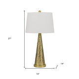 27" Antiqued Brass Metal Table Lamp With White Empire Shade