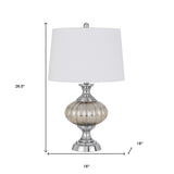 27" Silver Metallic Metal Table Lamp With White Empire Shade