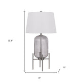 33" Nickel Glass Table Lamp With White Empire Shade