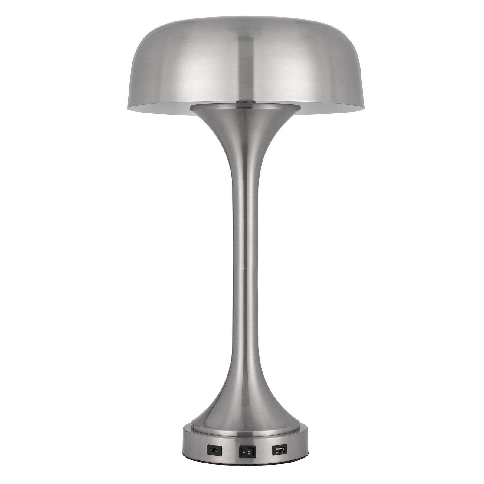 22" Nickel Metal Two Light Usb Table Lamp With Nickel Dome Shade