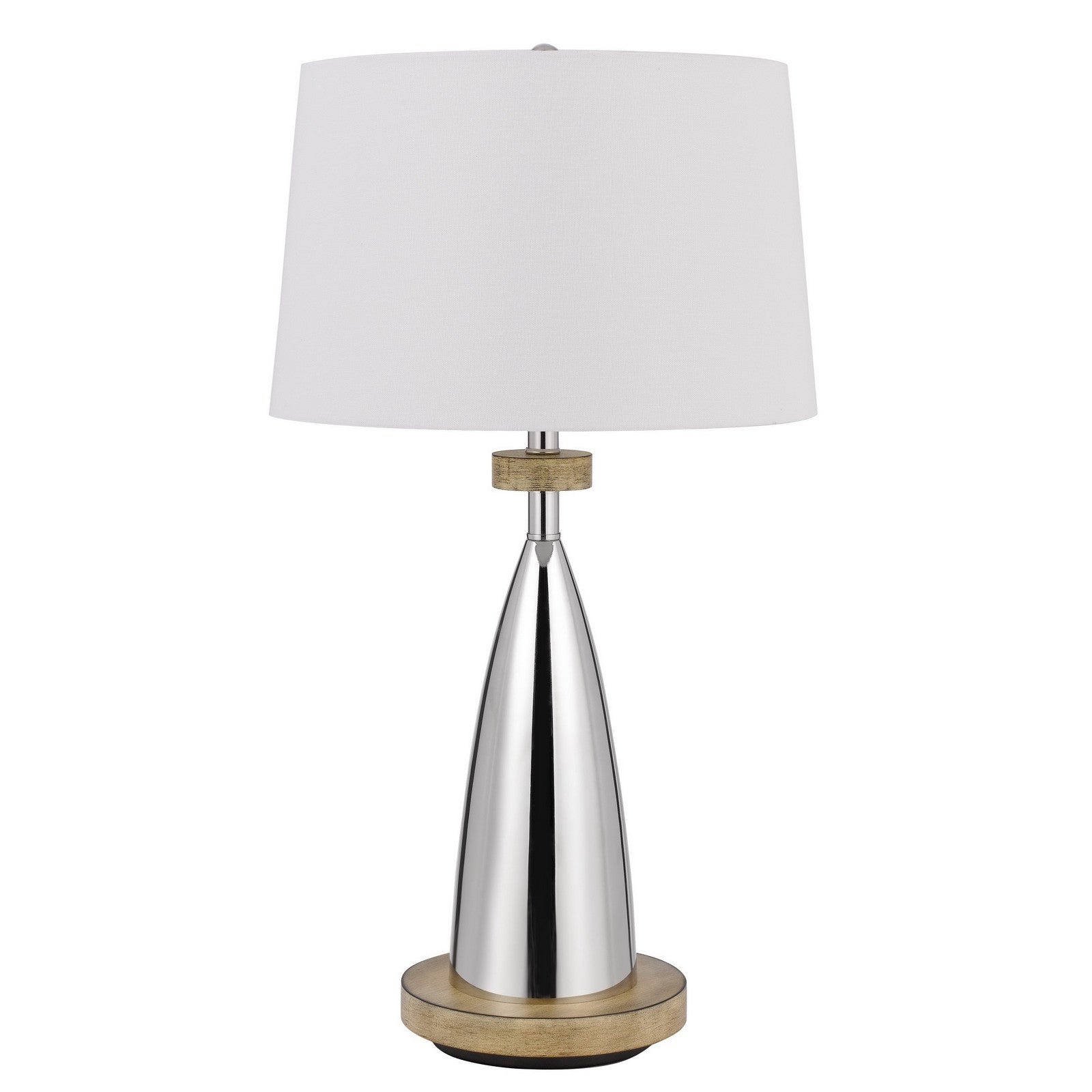 31" Silver Metallic Metal Usb Table Lamp With White Empire Shade