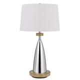 31" Silver Metallic Metal Usb Table Lamp With White Empire Shade
