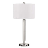 30" Nickel Metal Usb Table Lamp With White Drum Shade