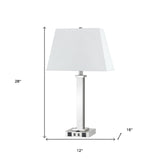 28" Nickel Metal USB Table Lamp With White Shade